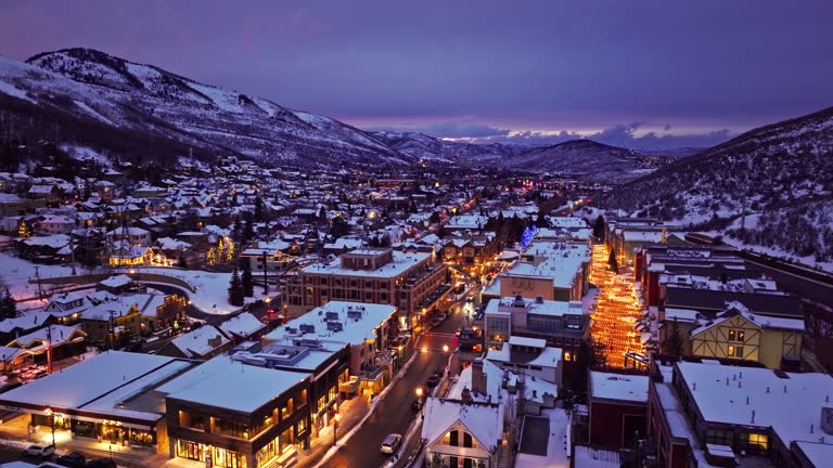Aerial view of Park City, Utah at dusk
